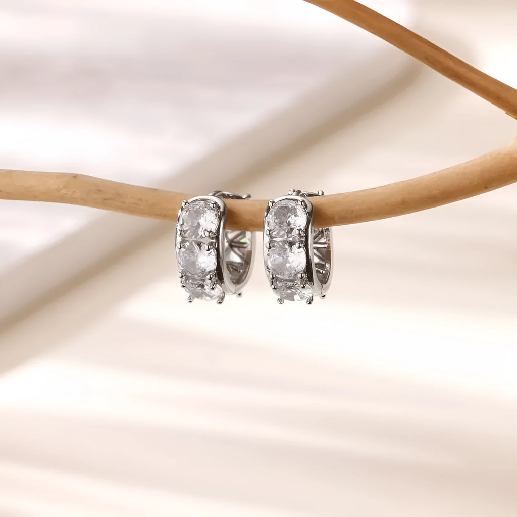 Women's stainless steel U-shaped ear clip earrings with inlaid zircon detail, colour E5772P
