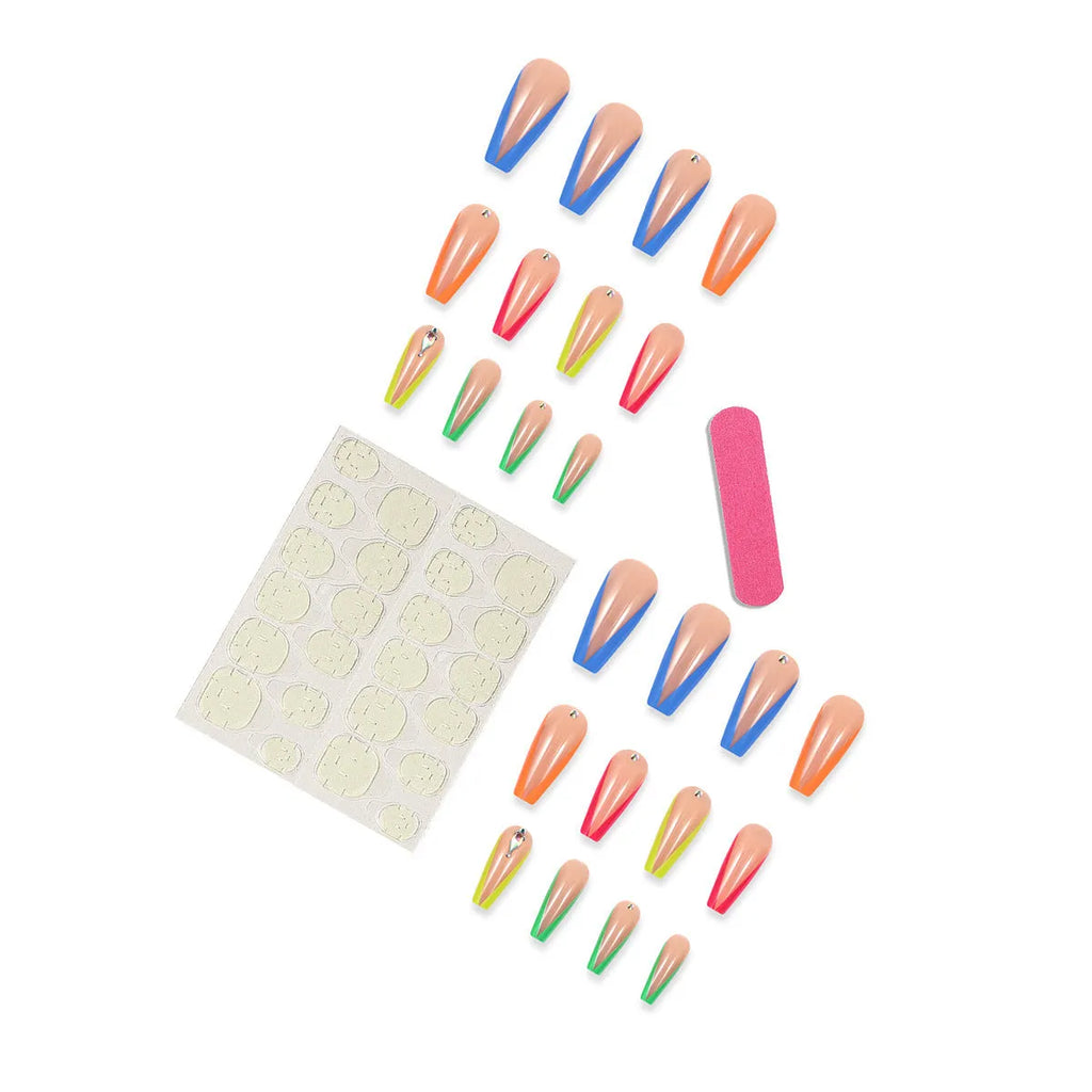 Nail tip set with diamond colour French design and cartoon love cross heart pattern including jelly glue and filing tools