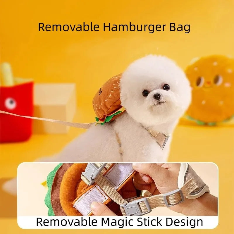 Cartoon hamburger chips design adjustable vest leash for cats and dogs with escape-proof construction