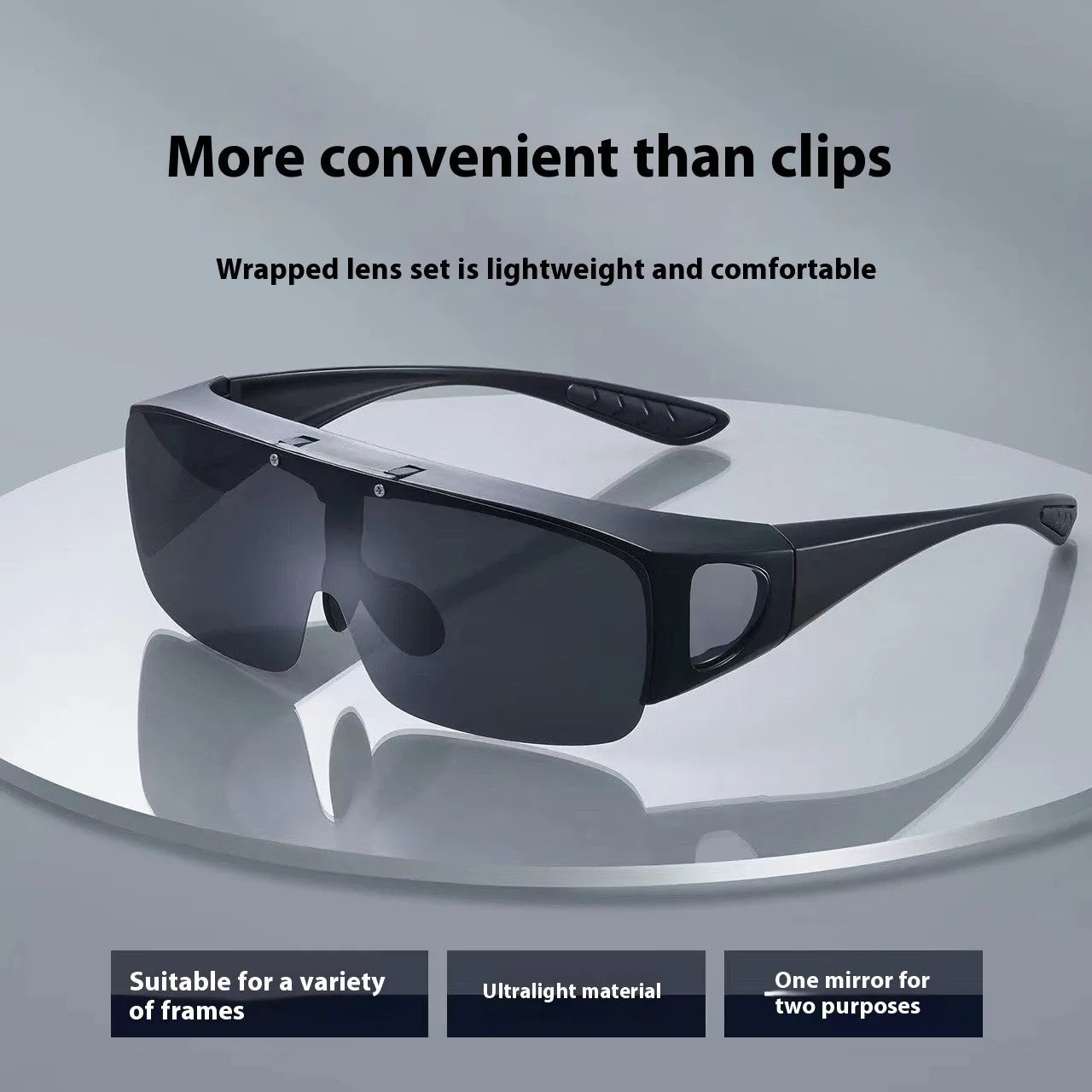 Polarised sports sunglasses with one-piece myopia glasses design for outdoor activities.