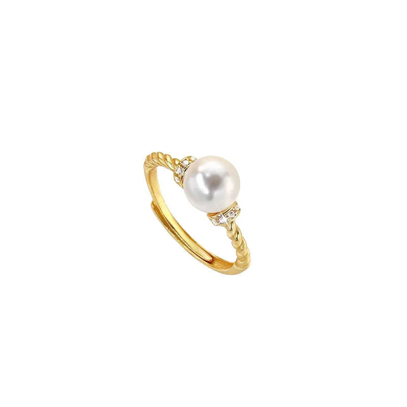 Copper geometric ring with antique twist design and pearl inlay in gold silver colour options