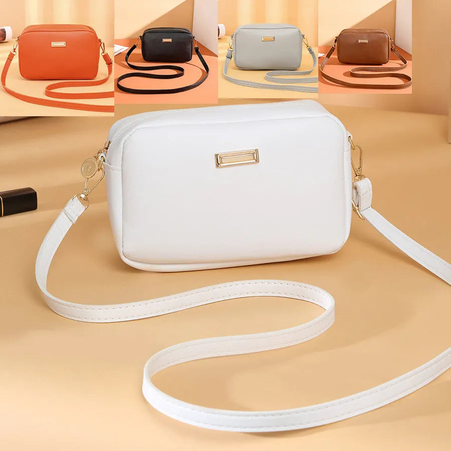 Solid colour women's PU shoulder bag with three-dimensional pockets in horizontal square shape