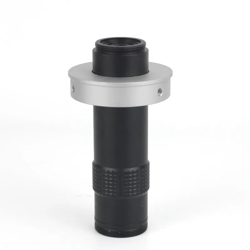 Black industrial camera microscope lens with 0.1-1.3X magnification and 130× digital enlargement