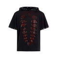 Black men's hooded short-sleeve T-shirt with sequin design, loose fit