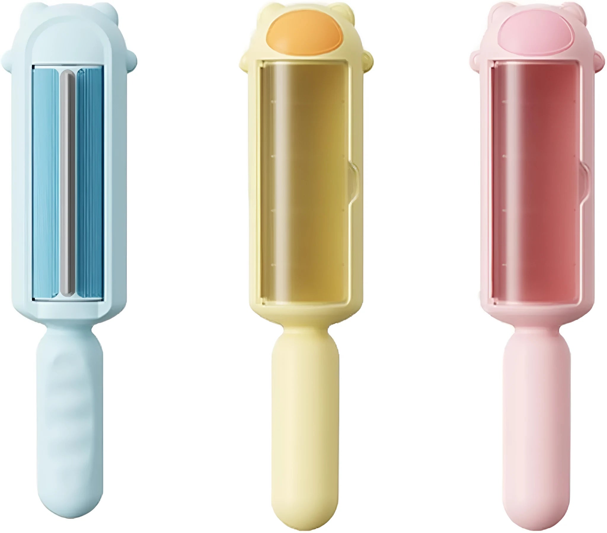 Blue pet hair remover roller with self-cleaning base for furniture and car seats