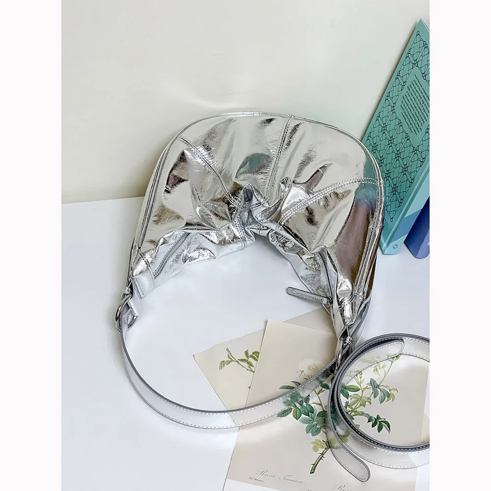 Women's genuine leather shoulder bag with dumpling shape design in four colour options