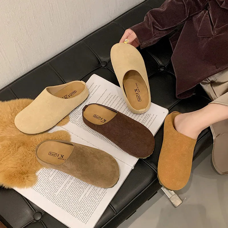 Korean-style square toe microfiber slippers in summer colours with slip-on design