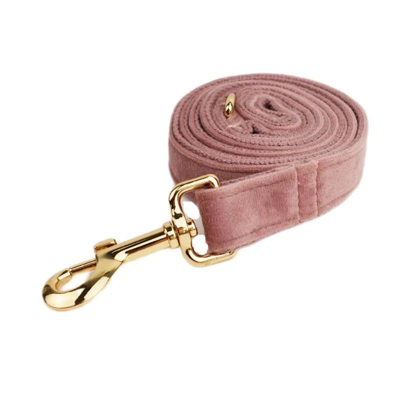 Light purple pink velvet dog collar set with leash, bowknot, and vest for small to medium dogs