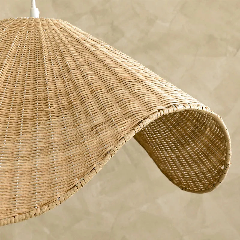 Handmade woven rattan chandelier pendant light with bamboo and willow lampshade