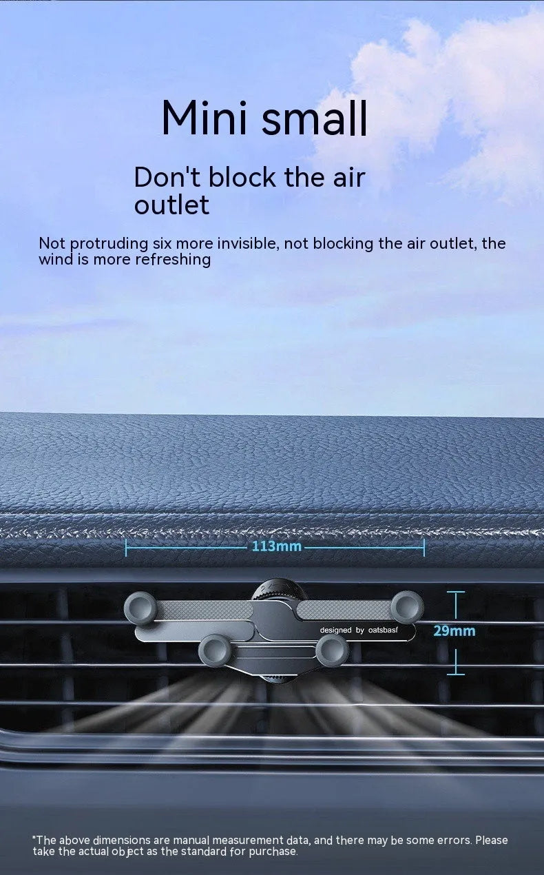 Aluminium alloy car mobile phone holder bracket showing snap-on mounting mechanism for air vent or surface installation