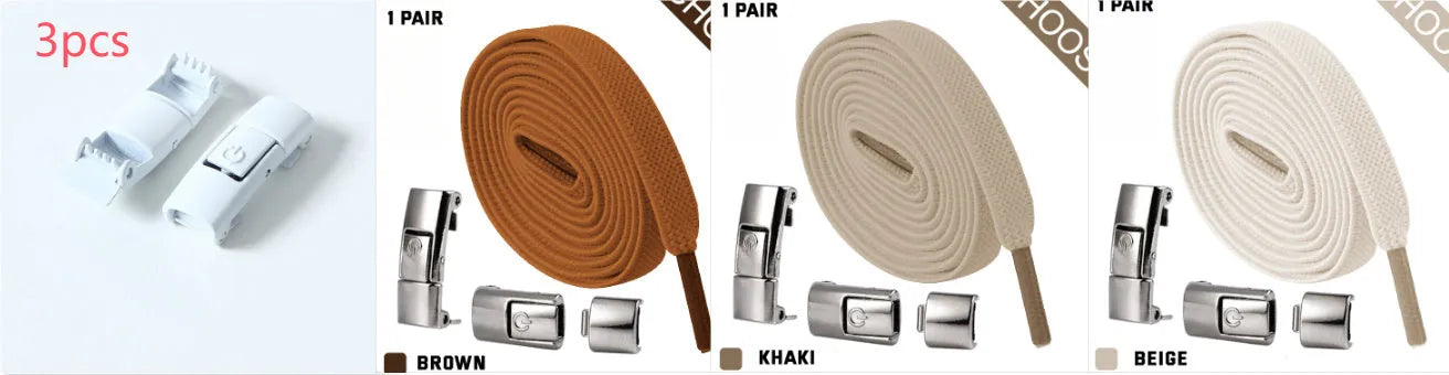 Press lock elastic no-tie shoelaces with widened 8mm flat profile in assorted colours