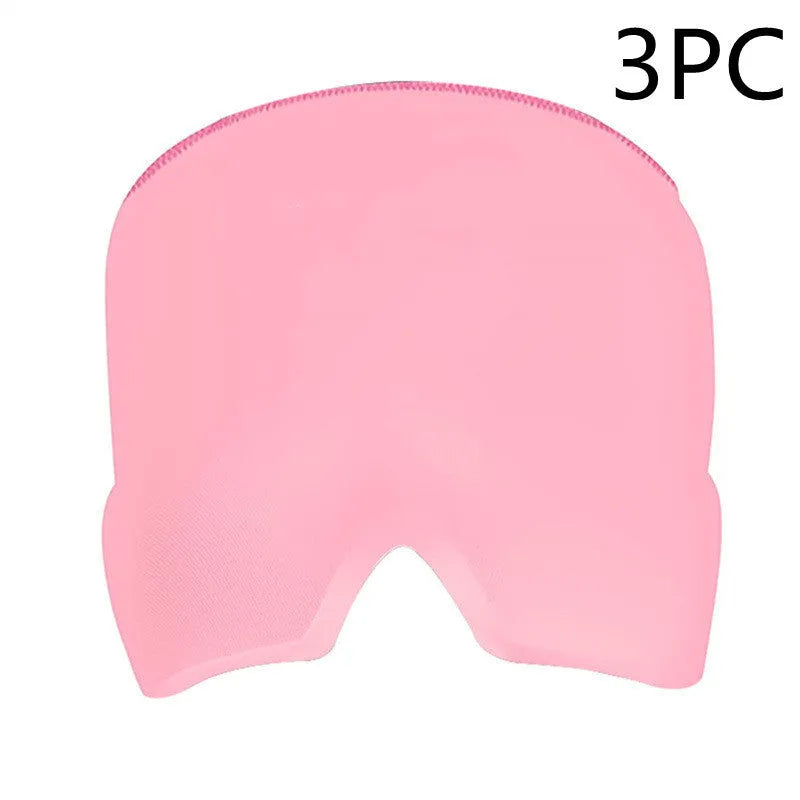 Black elastic cloth gel cooling eye mask for headache relief, shown with adjustable strap.