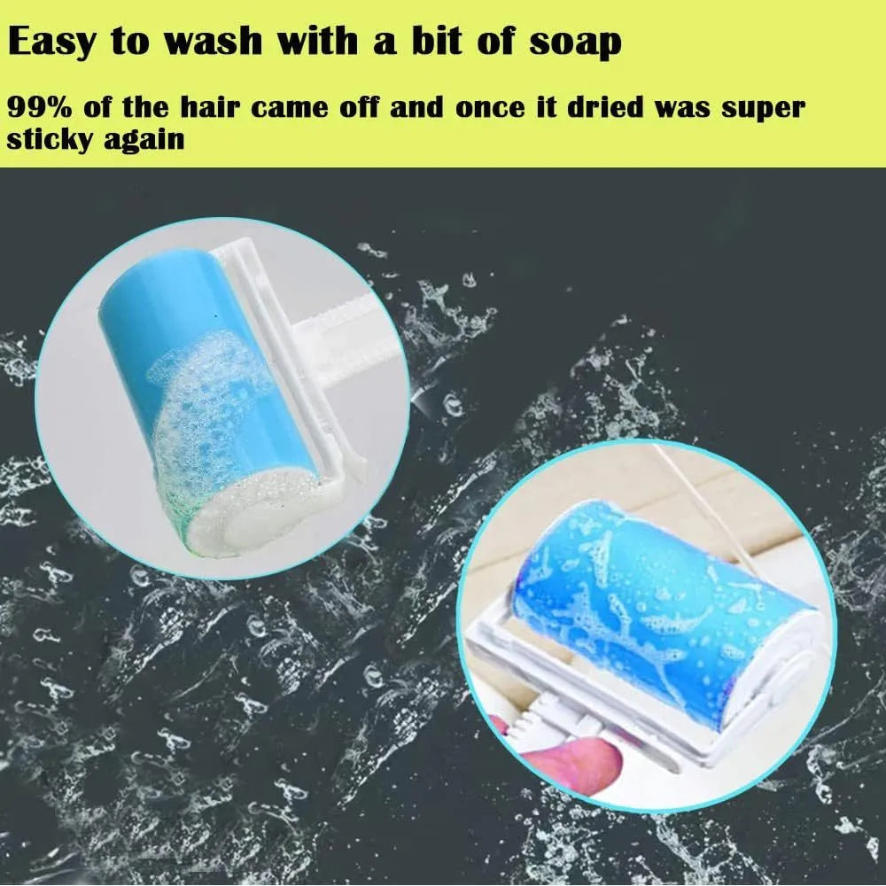 Blue washable reusable lint roller with protective cover for pet hair removal