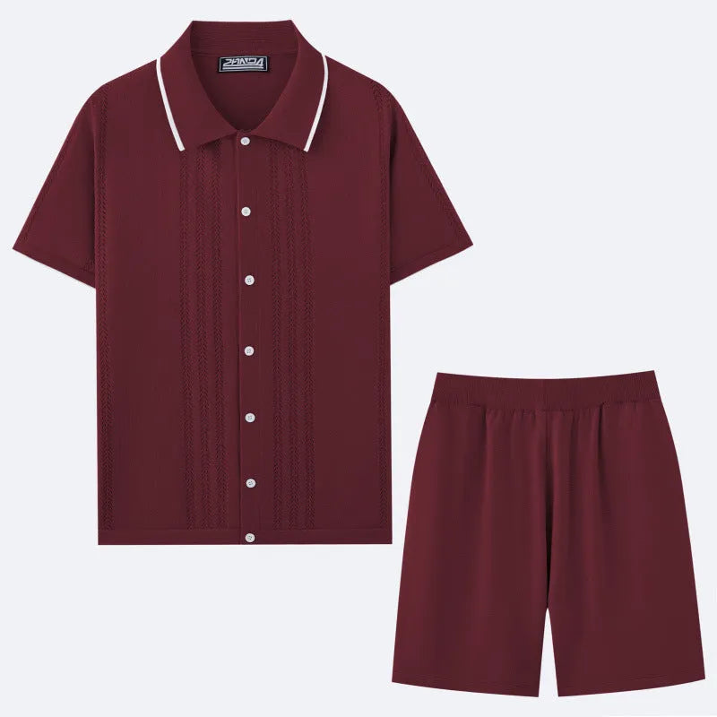 Tencel fabric short sleeve top and matching shorts two-piece set in a casual colour.
