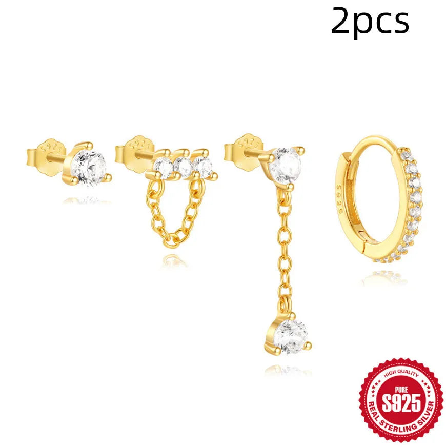Women's sterling silver clover petal earrings with electroplated gold geometric designs