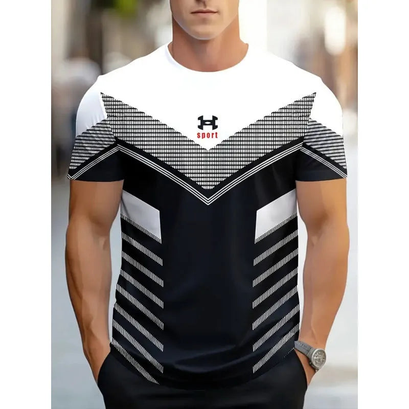 Men's loose fit digital 3D print short sleeve t-shirt in striped pattern