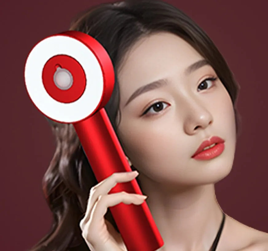 Black or red plastic light therapy massage hair comb with Type-C charging port
