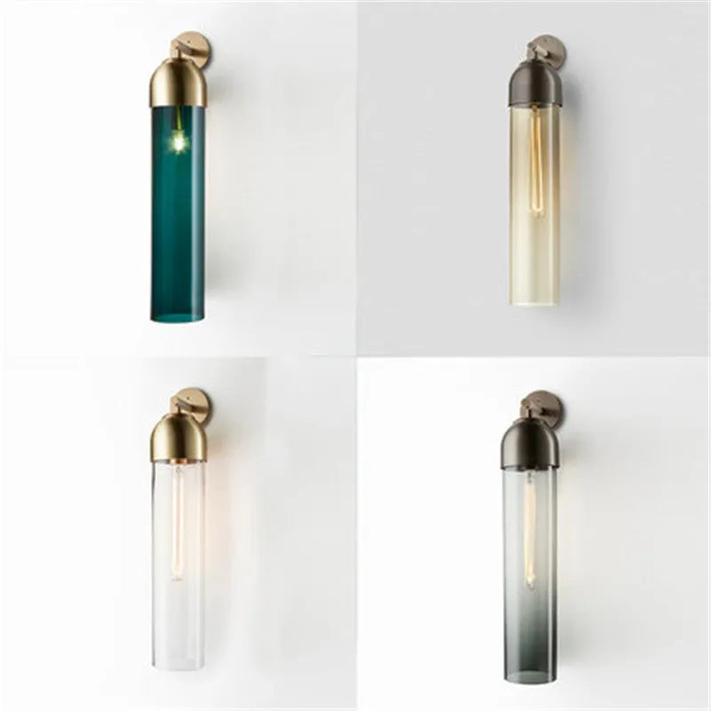 Nordic modern minimalist glass wall lamp with 450mm dimensions and E27 holder in living room setting