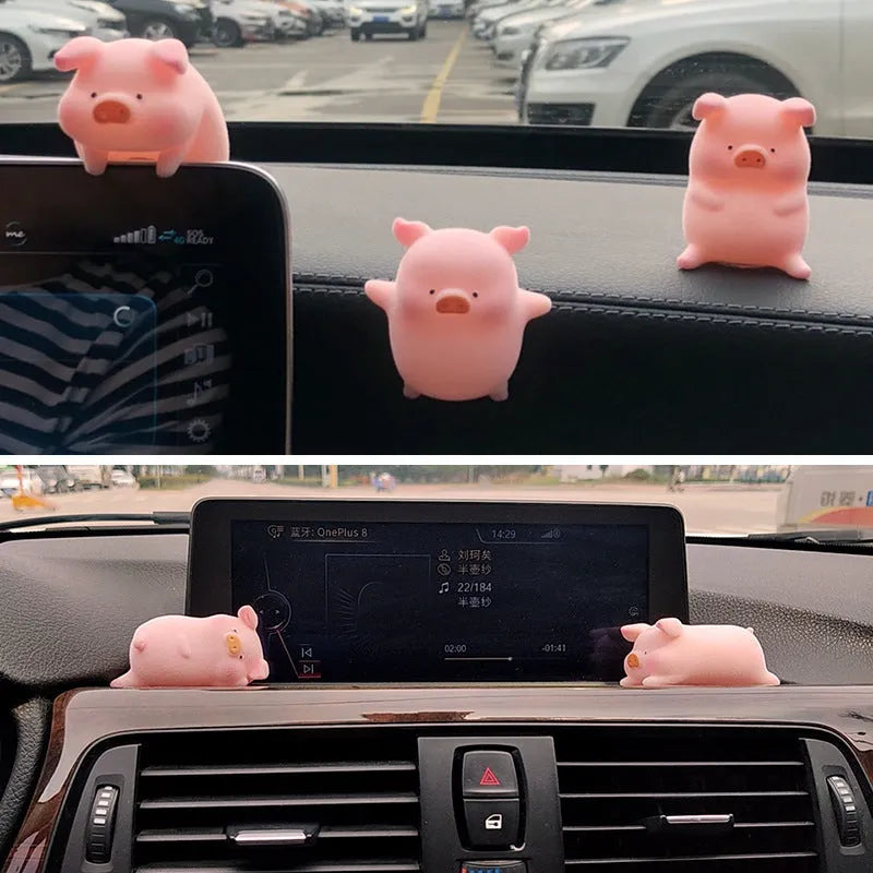 Solid resin cartoon pig figurine for car dashboard decoration