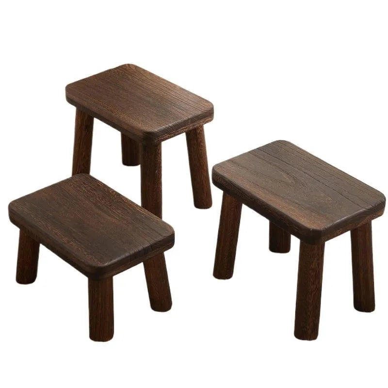 Distressed finish solid wood shoe changing stool with bracket structure for household use