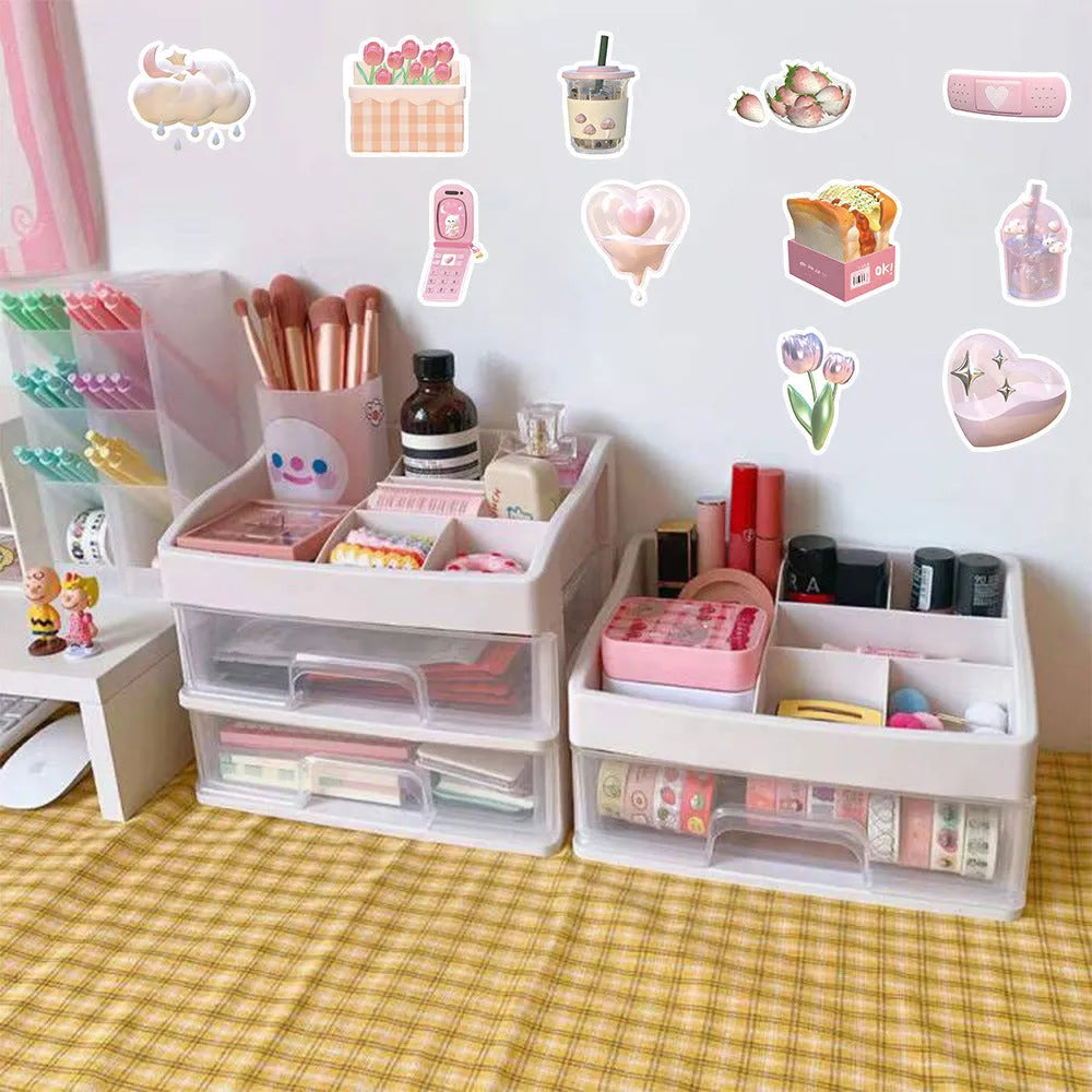 63-piece set of 3D decorative heart stickers in light pink colours with two cute pattern designs.
