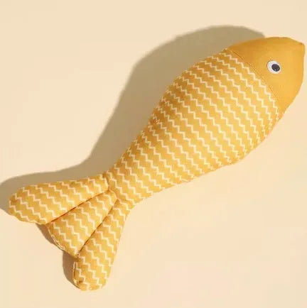 Catnip-filled fish cat toy in yellow, red or blue colours in large or medium sizes