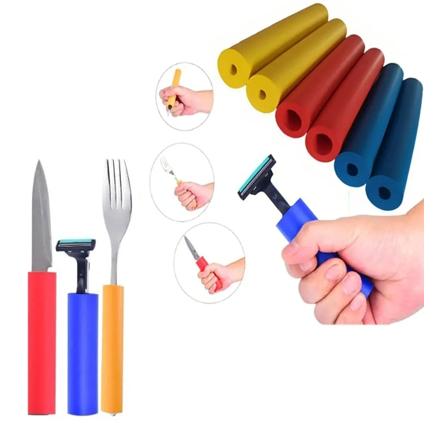 Set of black rubber grip hoses for improving hold on utensils and pens, showing inner diameter options.