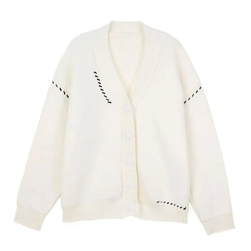 Women's knitted cardigan top coat in loose fit free size available in black or white solid colour