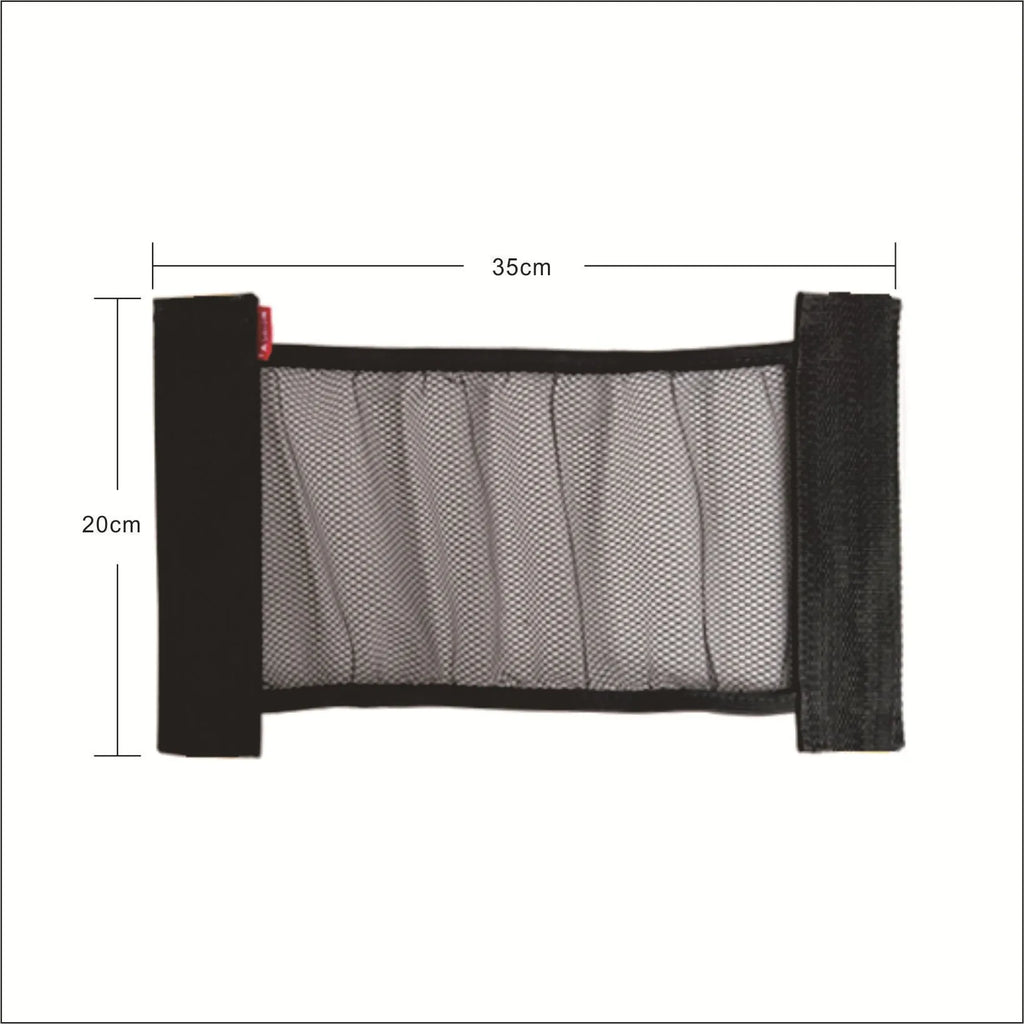 Elastic polyester storage net for securing items in a car boot, shown in 20x35cm and 20x45cm sizes.
