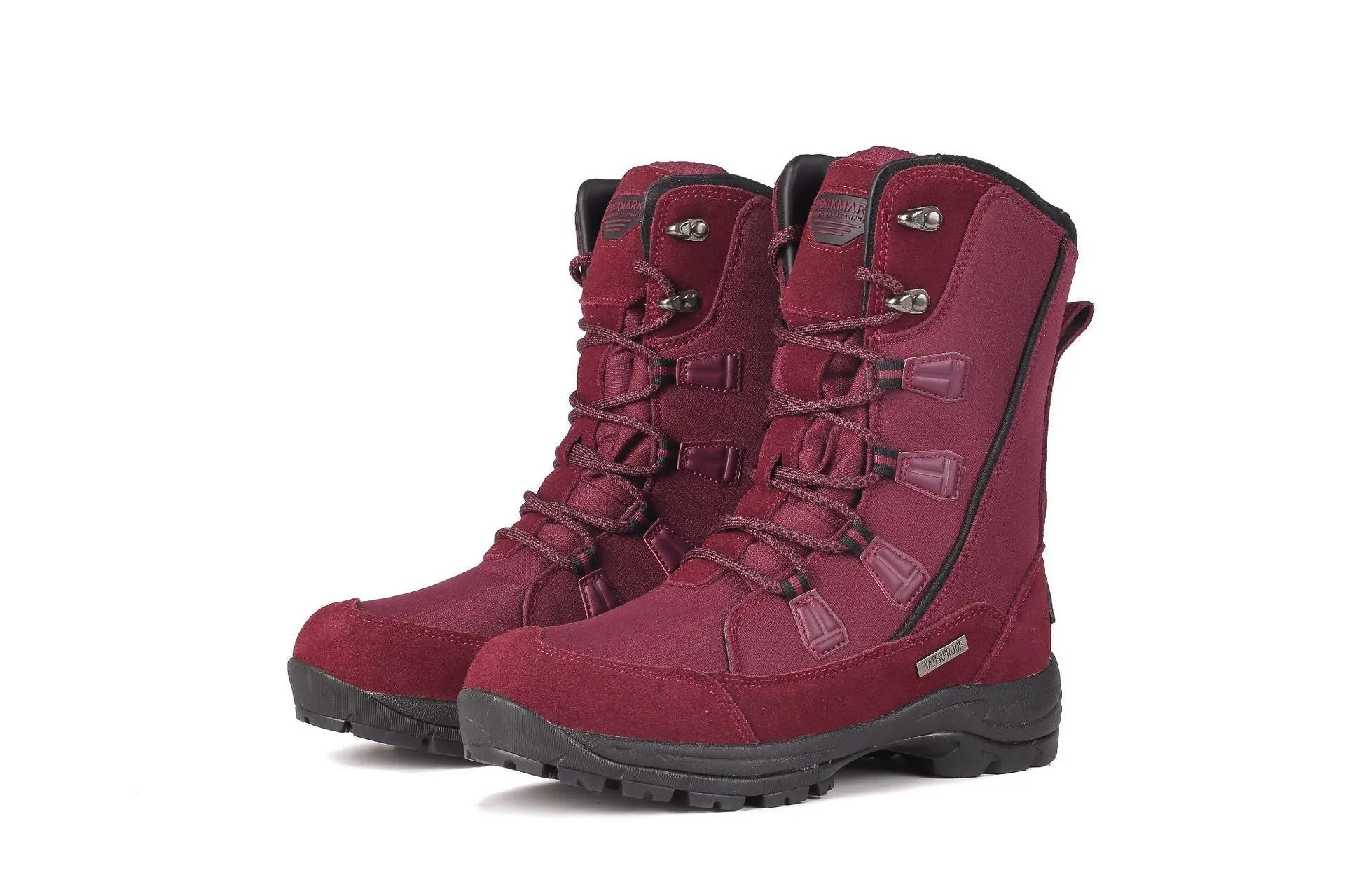 Women's mid-calf thermal snow boots in genuine leather with round toe and non-slip rubber sole