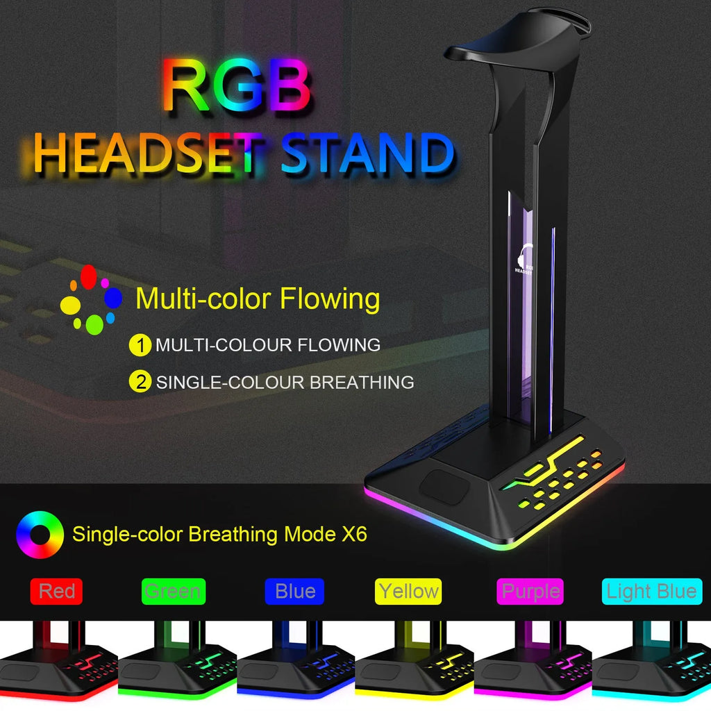 Acrylic headphone display stand with RGB lighting bracket and dual USB ports