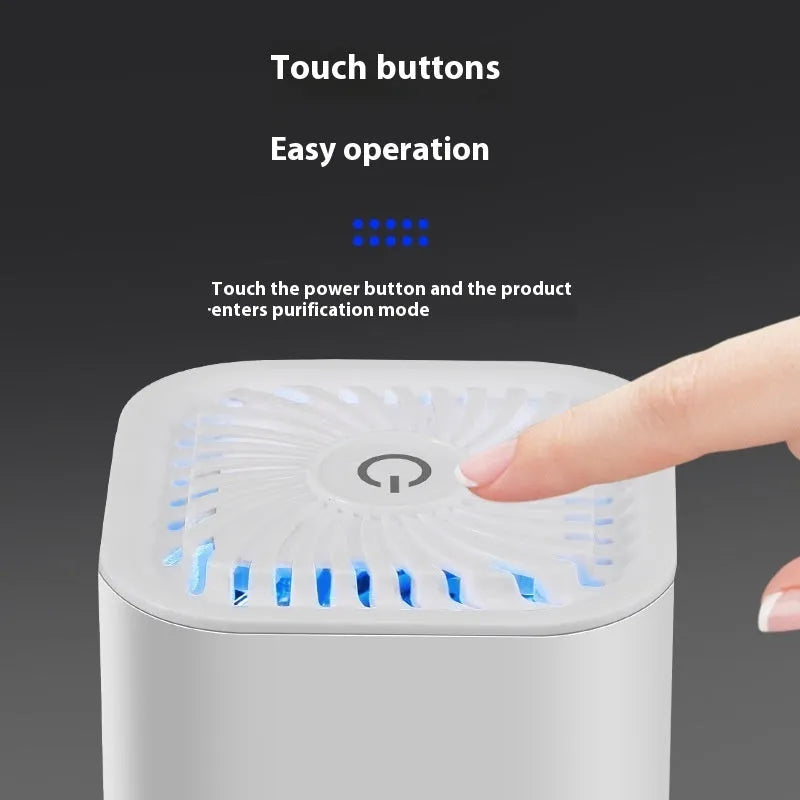 Mini USB air purifier in black or white for cars and small spaces under 10 square metres