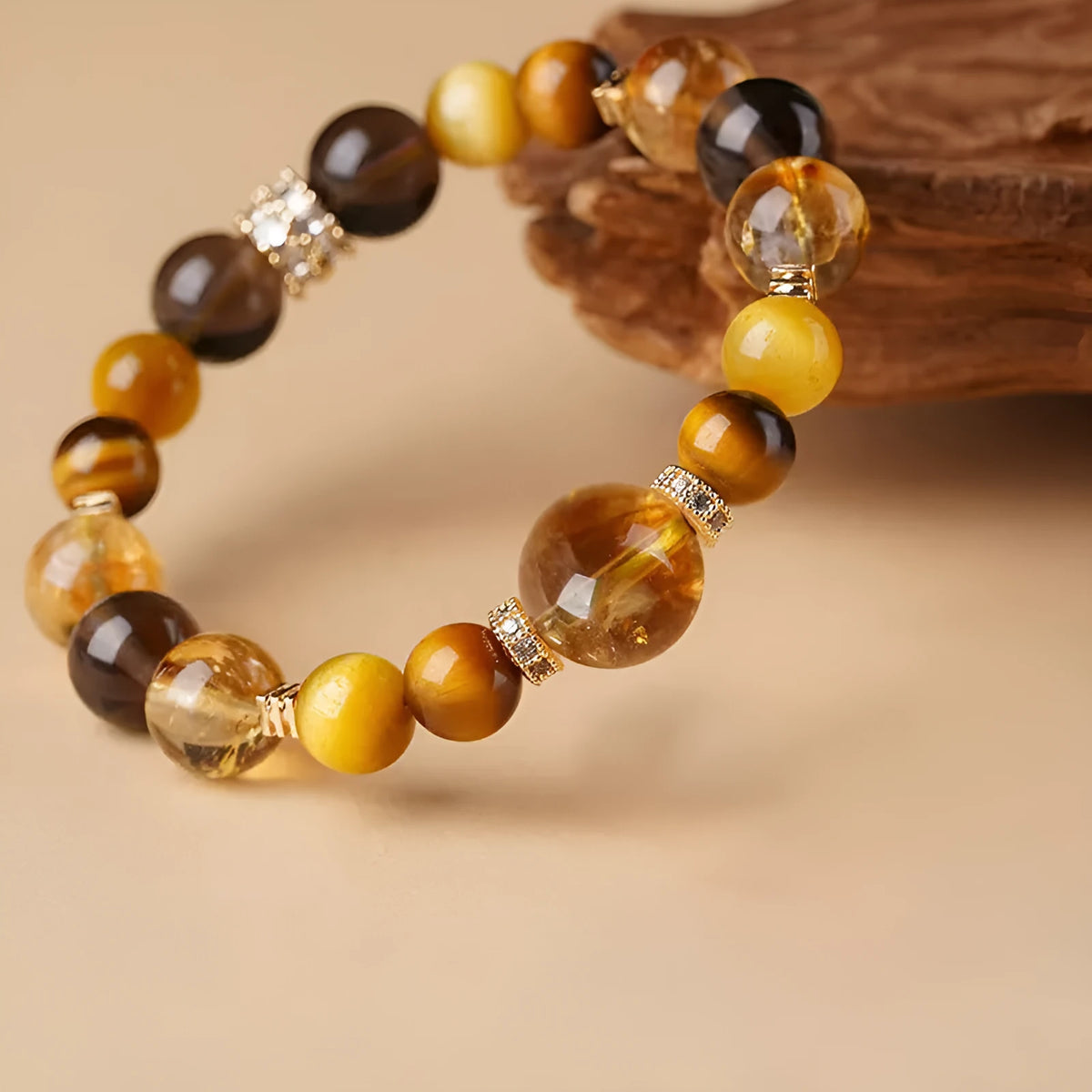 Natural yellow tiger-eye crystal bracelet with Jinba lucky design in geometry beads