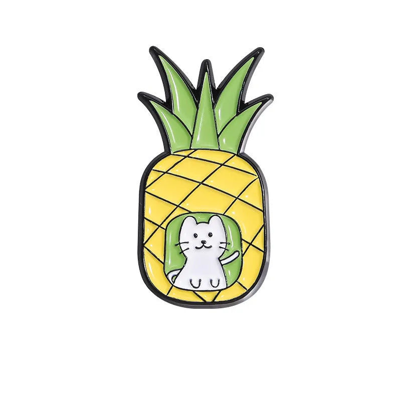 Colourful cartoon fruit and letter shaped zinc alloy decorative brooch.
