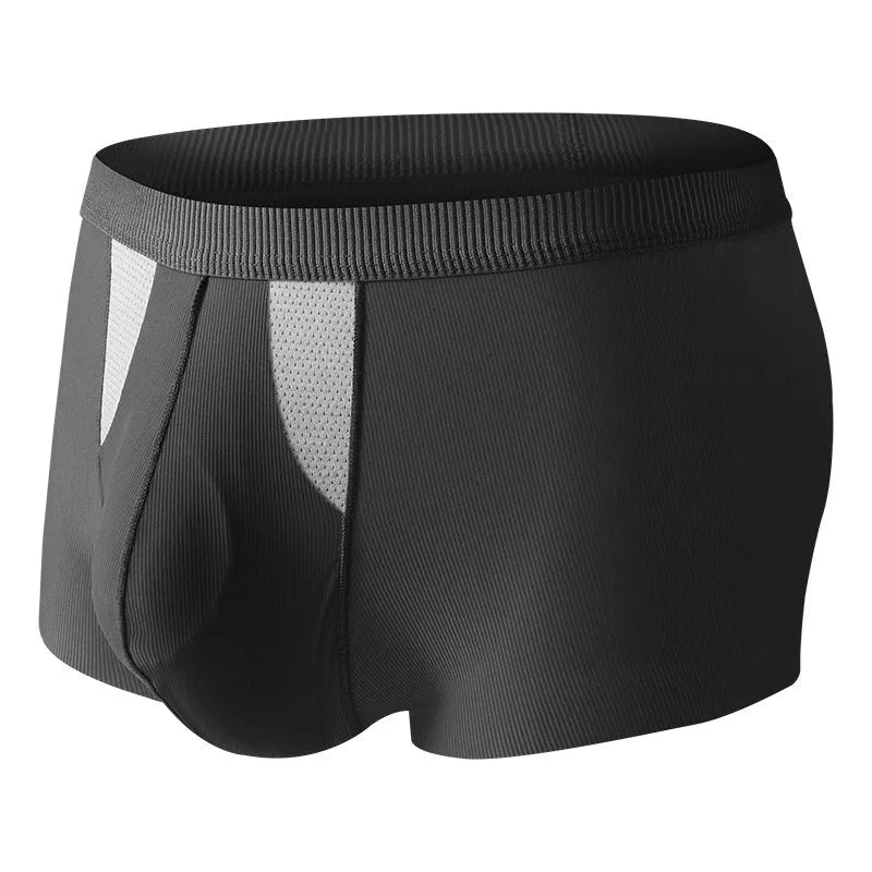 Ice silk double-layer training shorts in various colours showing hole bag design for breathability.