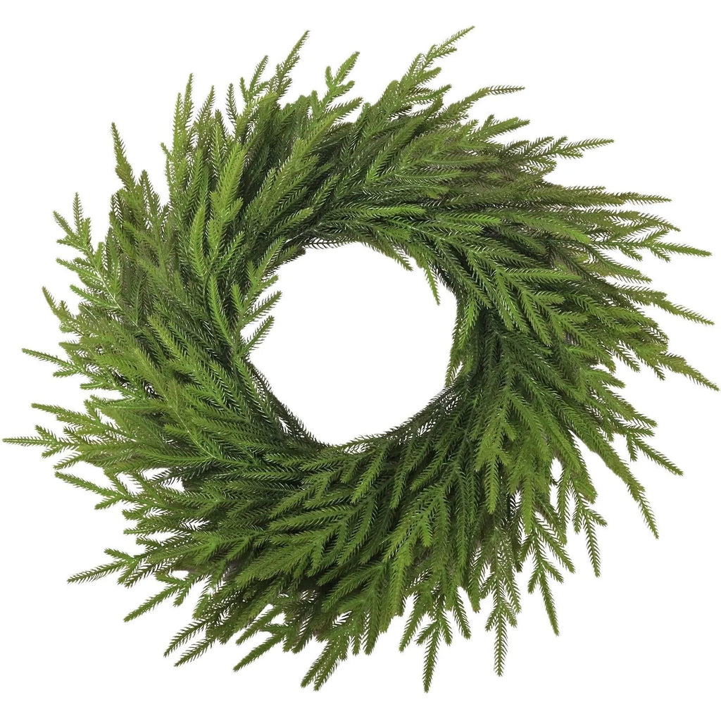 PE plastic artificial garland wreath with green leaves in a country style, 60cm wide.