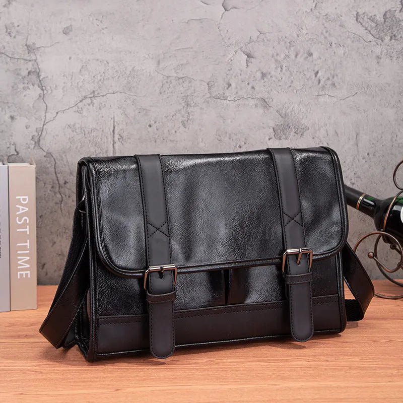 Black Korean style men's commuter backpack with anti-theft features and decorative stitching
