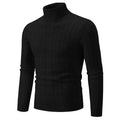 Man wearing a slim fit beige chenille turtleneck sweater for casual wear.