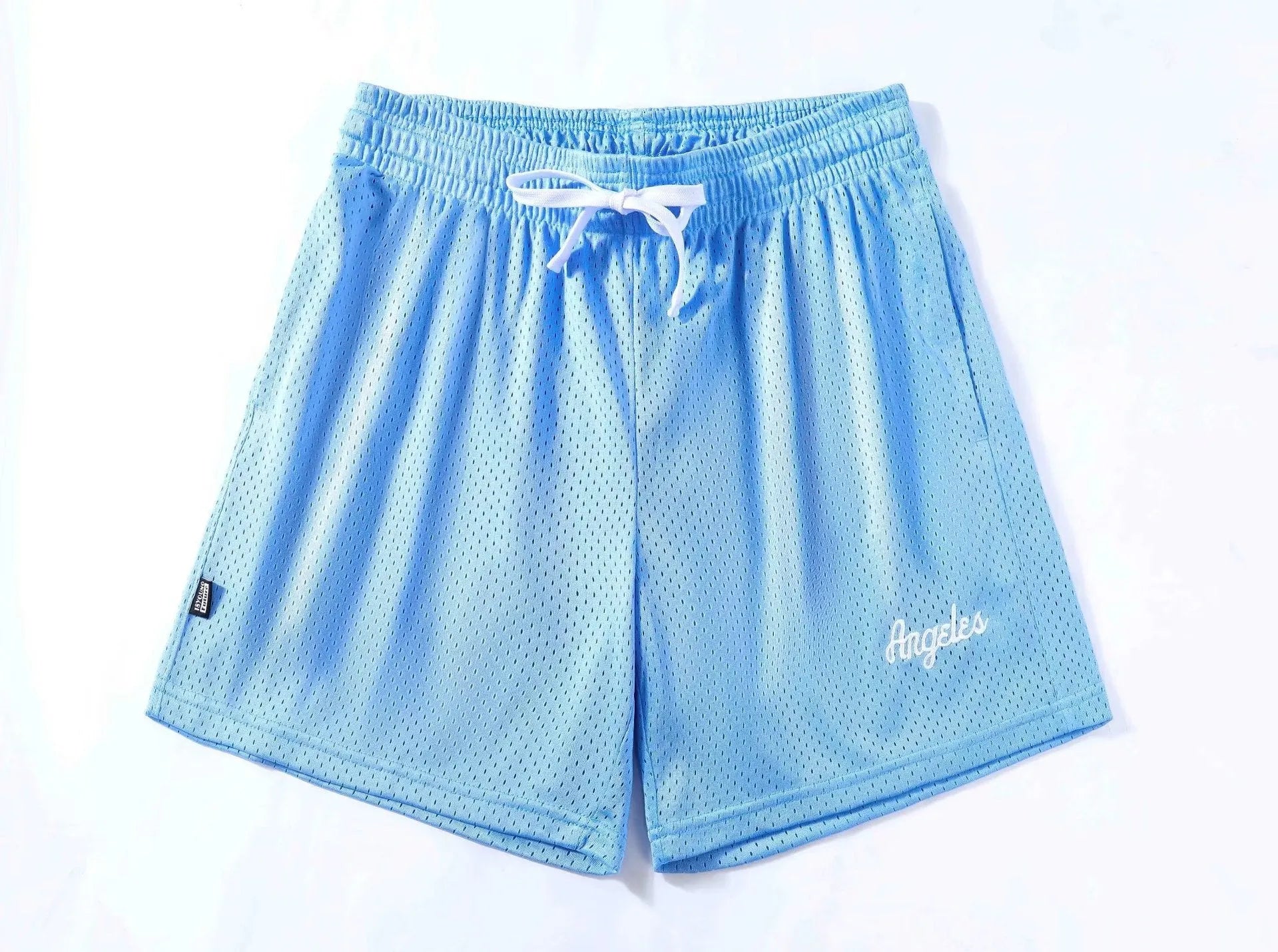 Men's black double-layer mesh sport shorts on a white background
