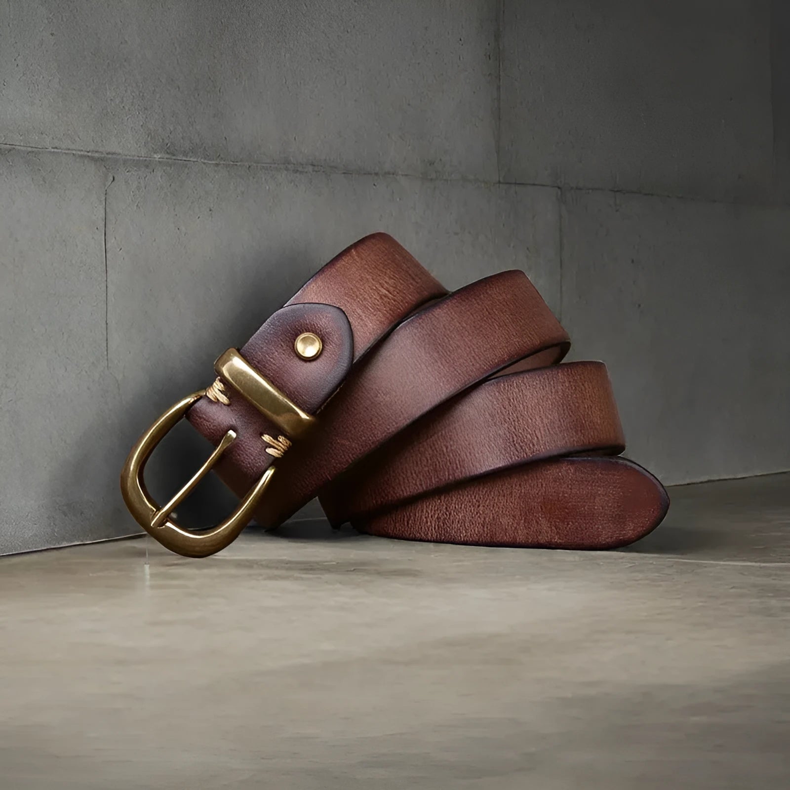 Men's first layer cowhide leather belt with copper pin buckle in black brown and khaki colors