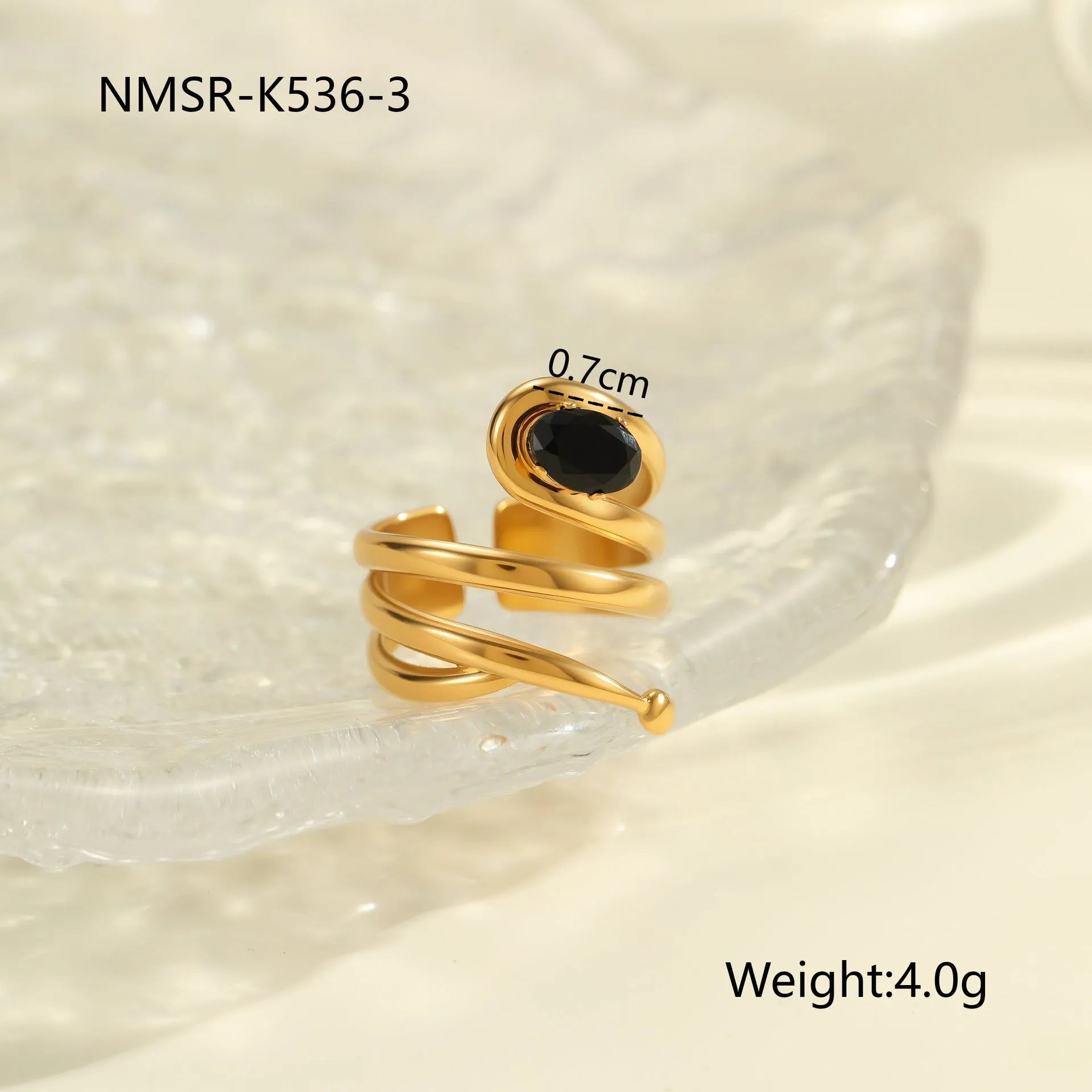 Adjustable geometric stainless steel ring with zircon inlays for women