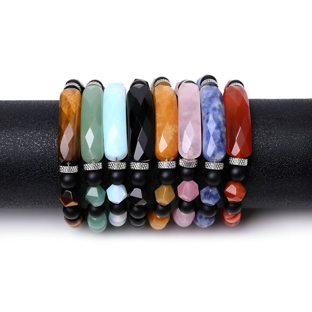 Handmade diamond-shaped cut agate bracelet with geometric design