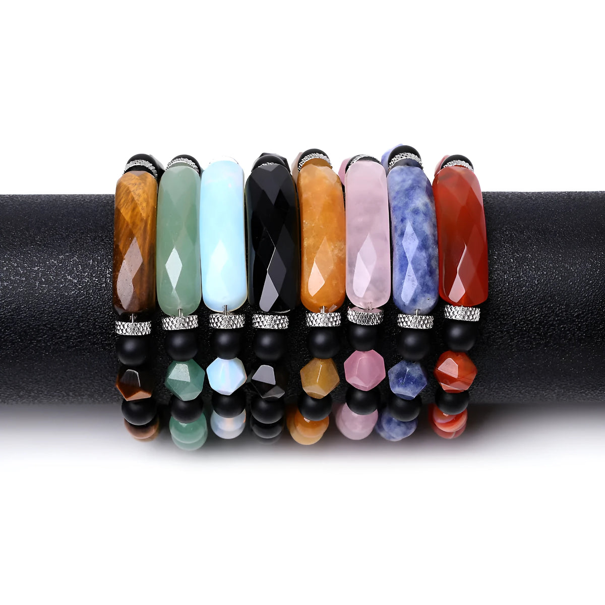 Handmade diamond-shaped cut agate bracelet with geometric design