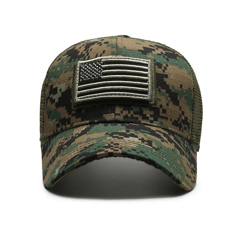 Adjustable Velcro outdoor baseball hat in tactical camouflage pattern with dome crown