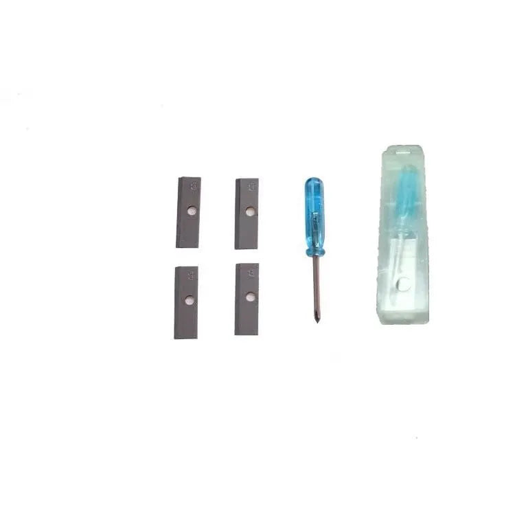 Geometric plastic pencil sharpener with four holes and screwdriver tool