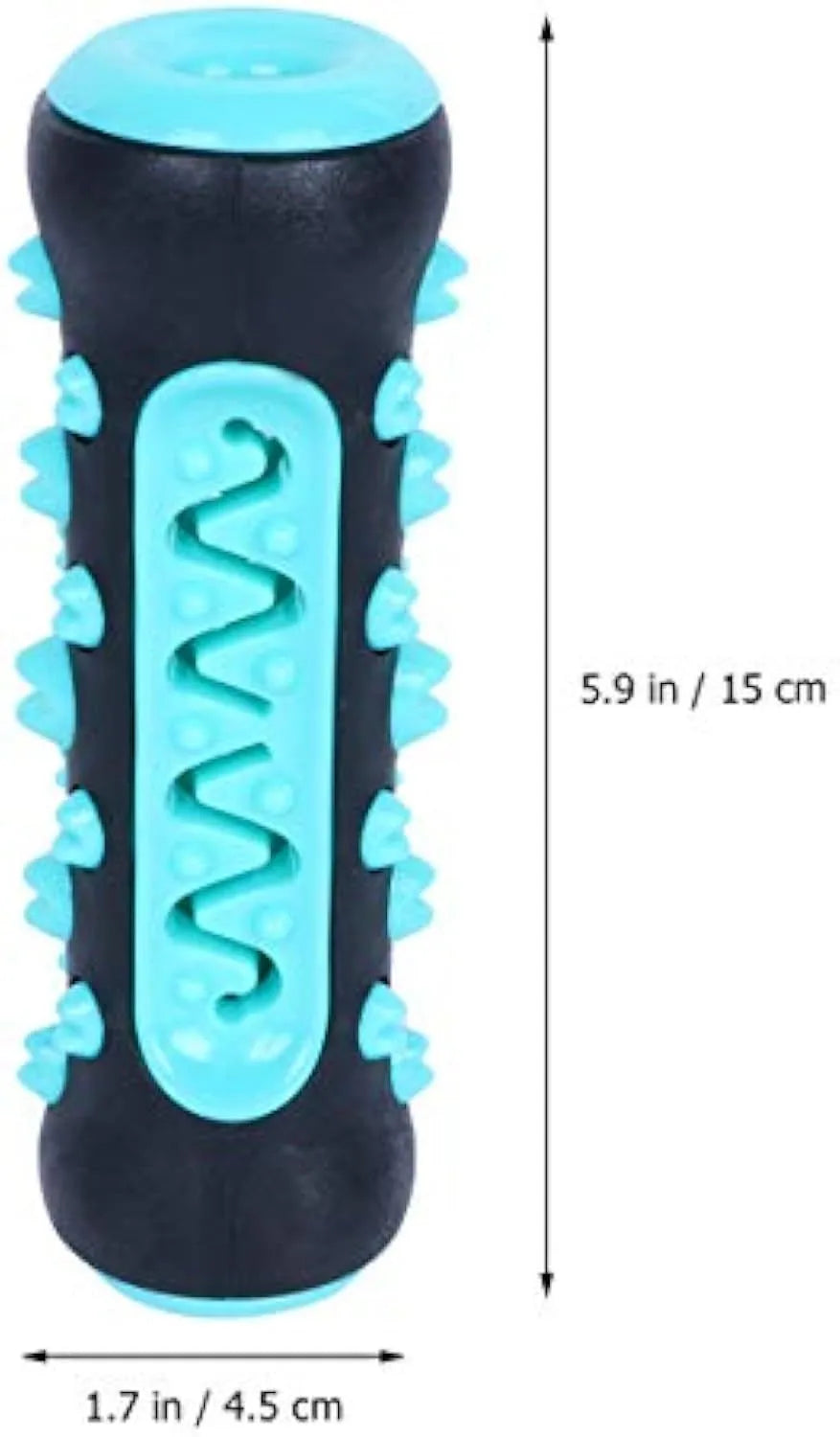Natural rubber dog toothbrush chew toy in blue, showing textured surface for dental cleaning