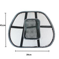 Black car lumbar support pillow showing dimensions of 41cm by 39cm with steel frame construction