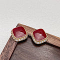 Red alloy geometric square earrings with a retro inlaid design for women