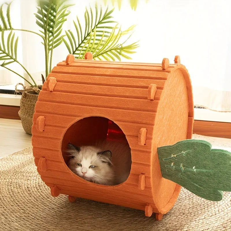 Semi-enclosed felt cat tunnel pet bed in medium and large size options.