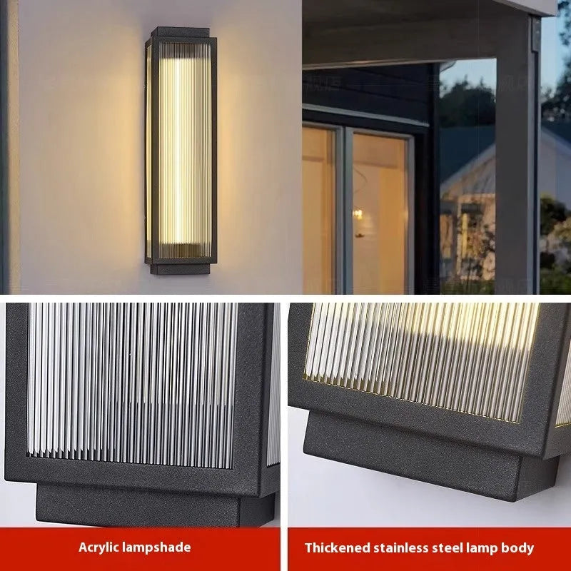Stainless steel outdoor wall lamp with waterproof construction for garden lighting